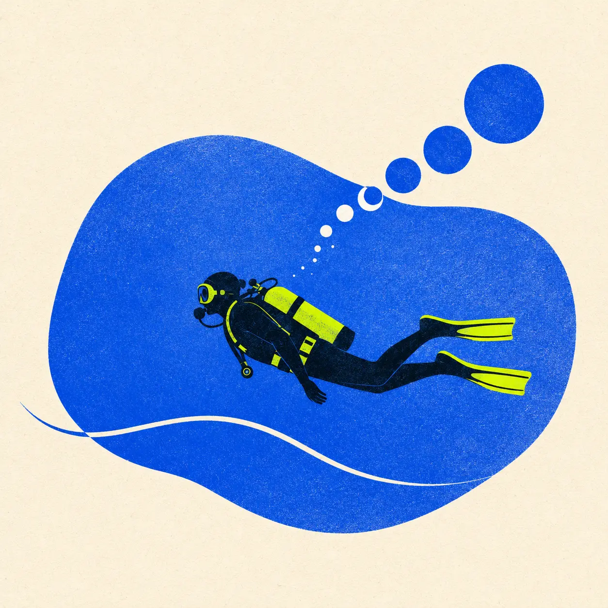 Abstract illustration of a scuba diver exploring calm blue water